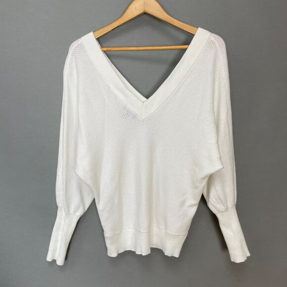 Express Batwing Sweater White Open Knit Women Size Small V-Neck Dolman Slouchy - Picture 2 of 11